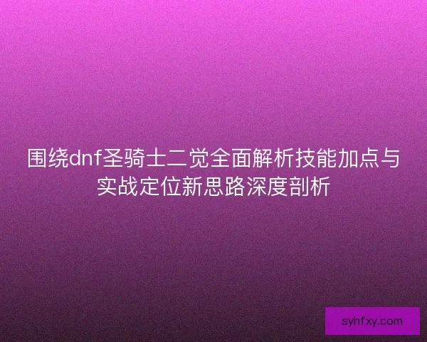 围绕dnf圣骑士二觉全面解析技能加点与实战定位新思路深度剖析
