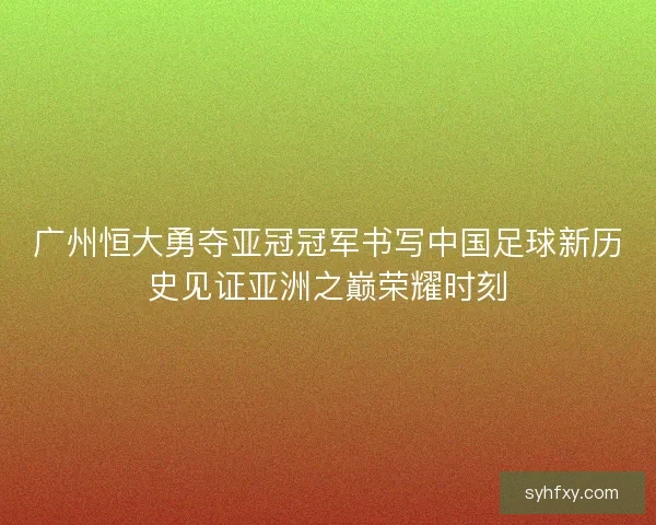 广州恒大勇夺亚冠冠军书写中国足球新历史见证亚洲之巅荣耀时刻 广州恒大勇夺亚冠冠军书写中国足球新历史见证亚洲之巅荣耀时刻