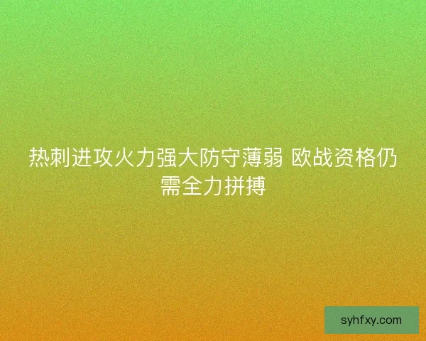 热刺进攻火力强大防守薄弱 欧战资格仍需全力拼搏
